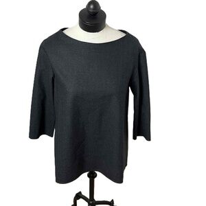 COS‎ Black 3/4 Sleeve Round Neck Blouse Top Size US 8